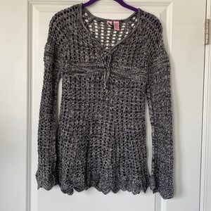 Love on a Hanger, Neckline Tie, Grey Crochet Sweater Beach Coverup